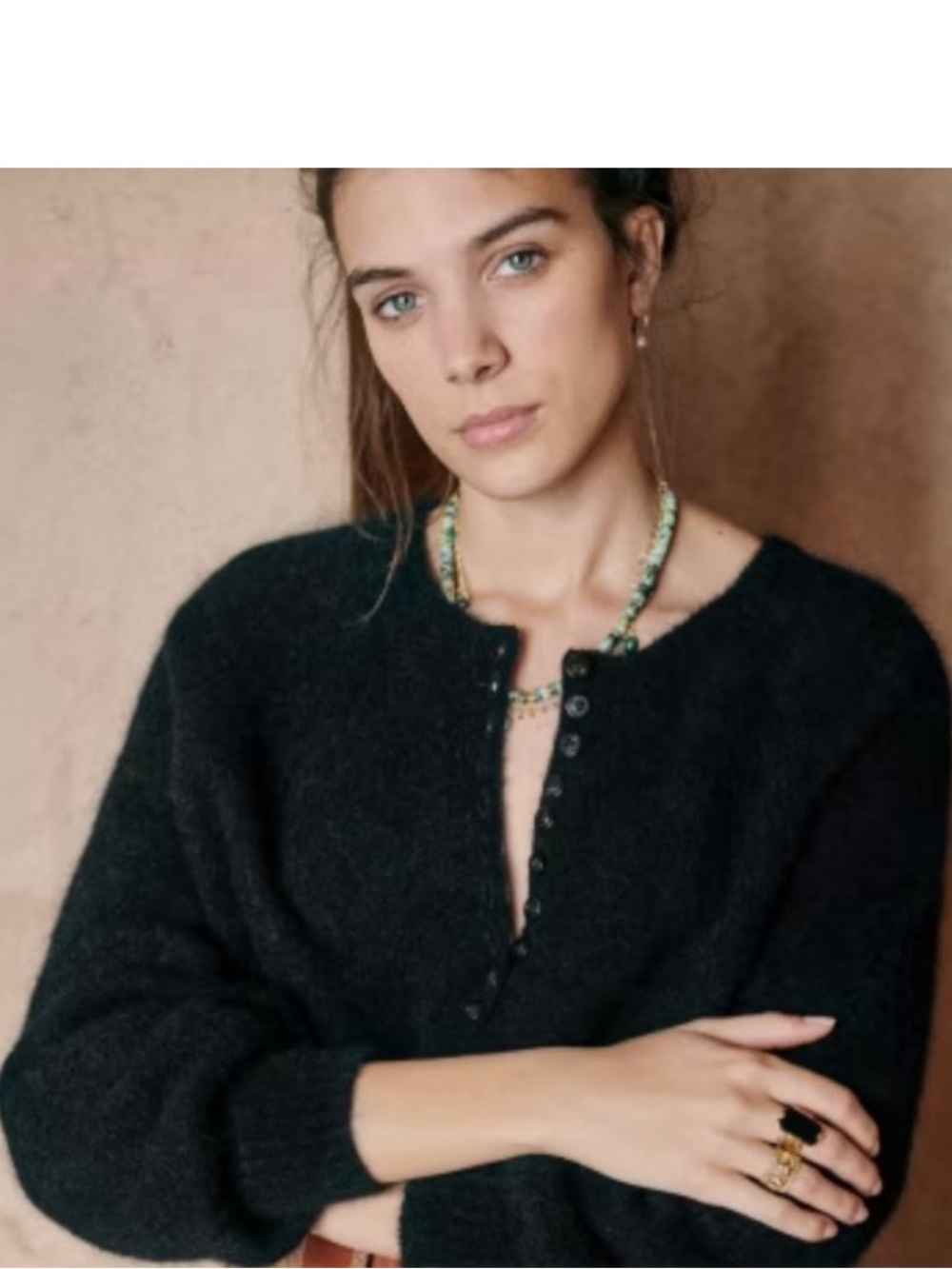 Sezane Leon Jumper Black half button mohair sweater Size XS